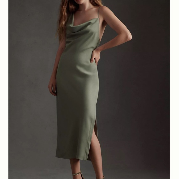 BHLDN Dresses & Skirts - BHLDN August Satin Charmeuse Midi Dress-Moss-Size 4 NWT